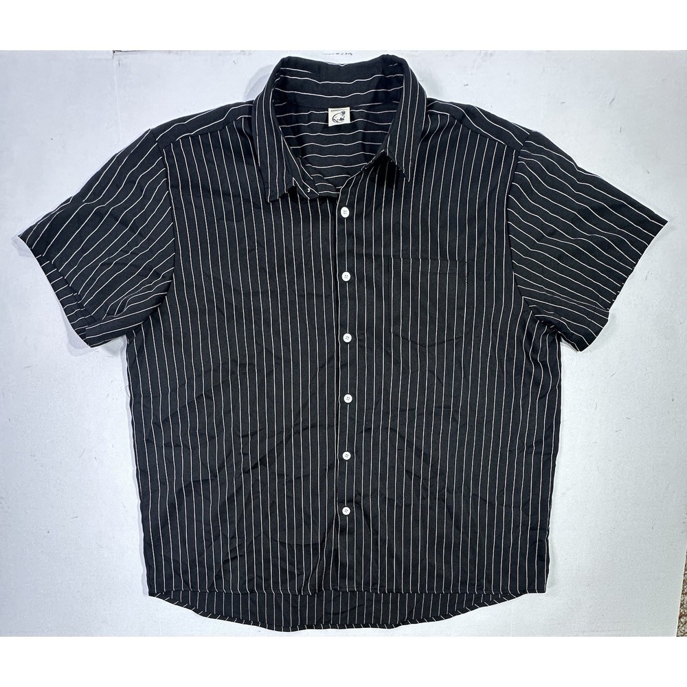Hardaddy Black Pinstripe Button-Up Shirt XXL Short Sleeve Retro Resort Style